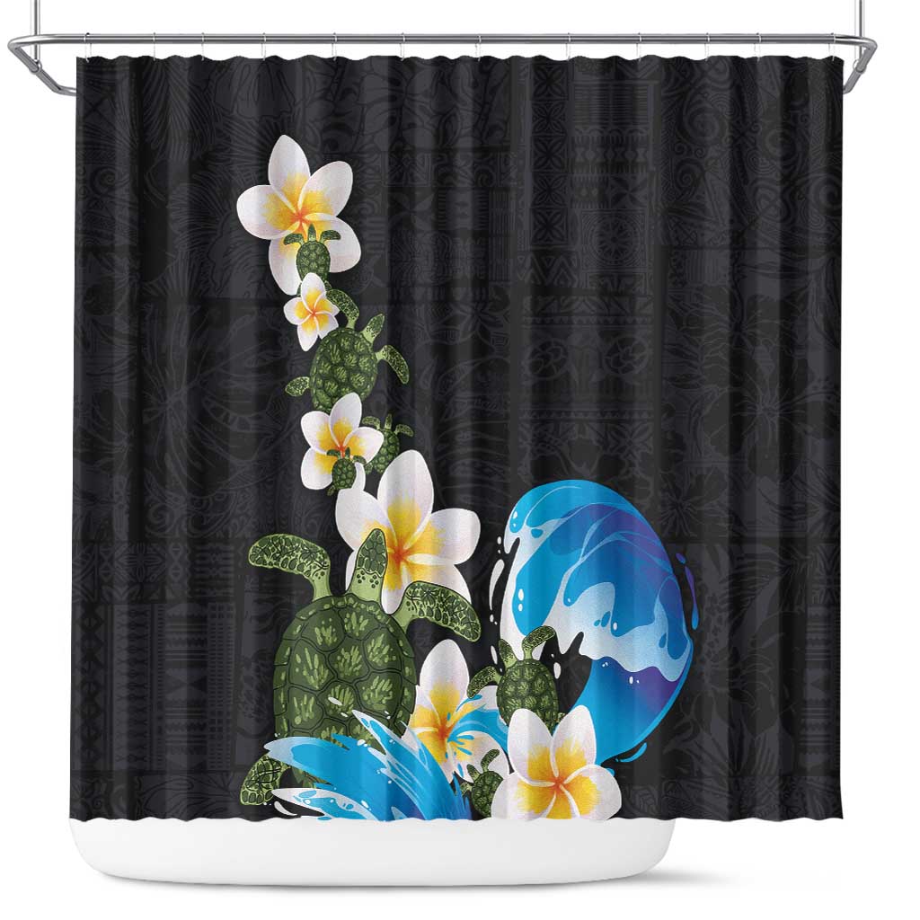 Hawaiian Plumeria and Turtle Shower Curtain with Polynesian Tribal Art Pattern Vintage Vibes