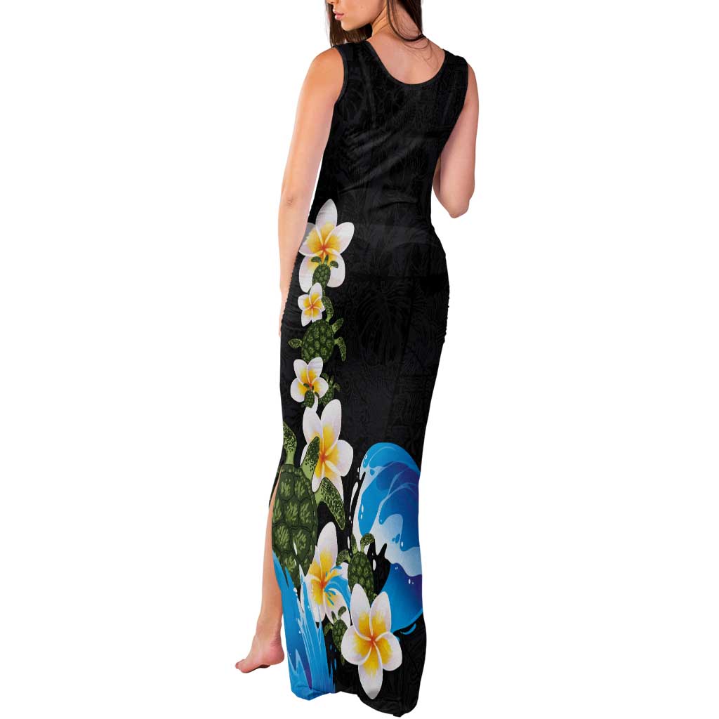 Hawaiian Plumeria and Turtle Tank Maxi Dress with Polynesian Tribal Art Pattern Vintage Vibes