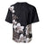 Hawaiian Plumeria and Turtle Baseball Jersey with Polynesian Tribal Art Pattern Grayscale Color