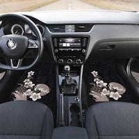 Hawaiian Plumeria and Turtle Car Mats with Polynesian Tribal Art Pattern Grayscale Color