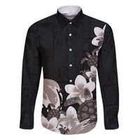 Hawaiian Plumeria and Turtle Family Matching Puletasi and Hawaiian Shirt with Polynesian Tribal Art Pattern Grayscale Color