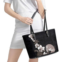 Hawaiian Plumeria and Turtle Leather Tote Bag with Polynesian Tribal Art Pattern Grayscale Color LT03 - Polynesian Pride