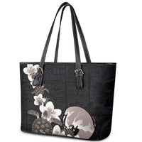 Hawaiian Plumeria and Turtle Leather Tote Bag with Polynesian Tribal Art Pattern Grayscale Color LT03 - Polynesian Pride