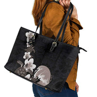 Hawaiian Plumeria and Turtle Leather Tote Bag with Polynesian Tribal Art Pattern Grayscale Color LT03 - Polynesian Pride