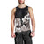 Hawaiian Plumeria and Turtle Men Tank Top with Polynesian Tribal Art Pattern Grayscale Color