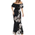 Hawaiian Plumeria and Turtle Mermaid Dress with Polynesian Tribal Art Pattern Grayscale Color