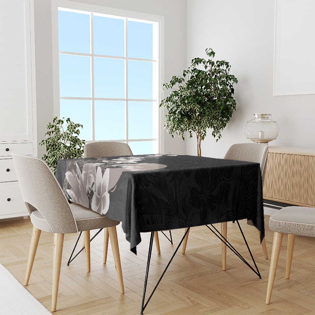 Hawaiian Plumeria and Turtle Tablecloth with Polynesian Tribal Art Pattern Grayscale Color LT03 - Polynesian Pride