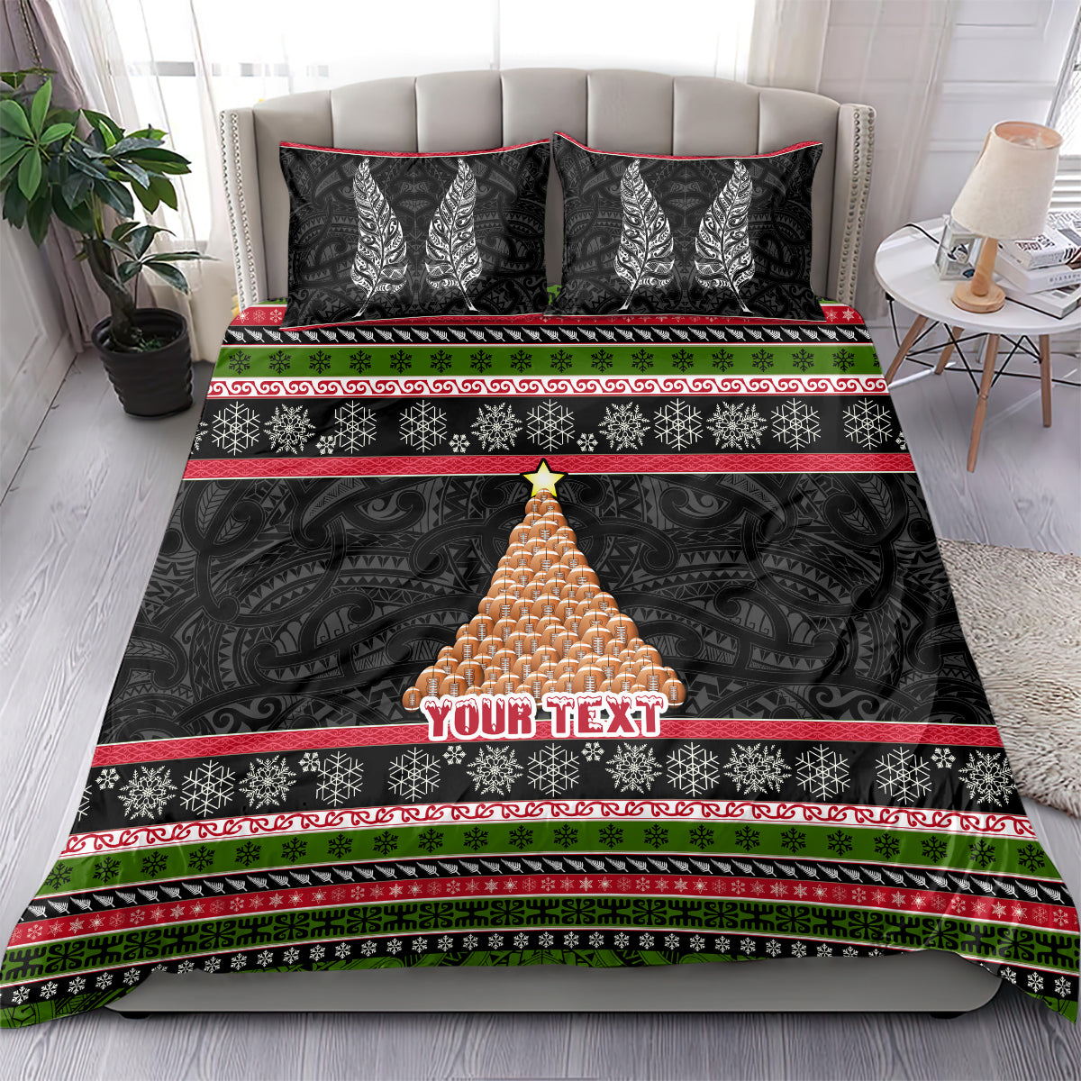 Personalized New Zealand Meri Kirihimete Bedding Set Maori Warrior with Rugby Christmas Tree LT03 - Polynesian Pride