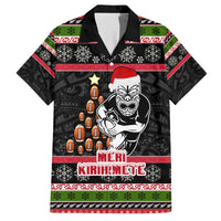 Personalized New Zealand Meri Kirihimete Family Matching Long Sleeve Bodycon Dress and Hawaiian Shirt Maori Warrior with Rugby Christmas Tree LT03 Dad's Shirt - Short Sleeve Black - Polynesian Pride