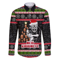 Personalized New Zealand Meri Kirihimete Family Matching Short Sleeve Bodycon Dress and Hawaiian Shirt Maori Warrior with Rugby Christmas Tree LT03 Dad's Shirt - Long Sleeve Black - Polynesian Pride