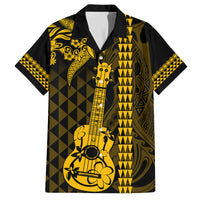 Custom Hawaii Family Matching Long Sleeve Bodycon Dress and Hawaiian Shirt Ukelele and Hula Girl Mix Kakau Pattern LT03 Dad's Shirt - Short Sleeve Yellow - Polynesian Pride
