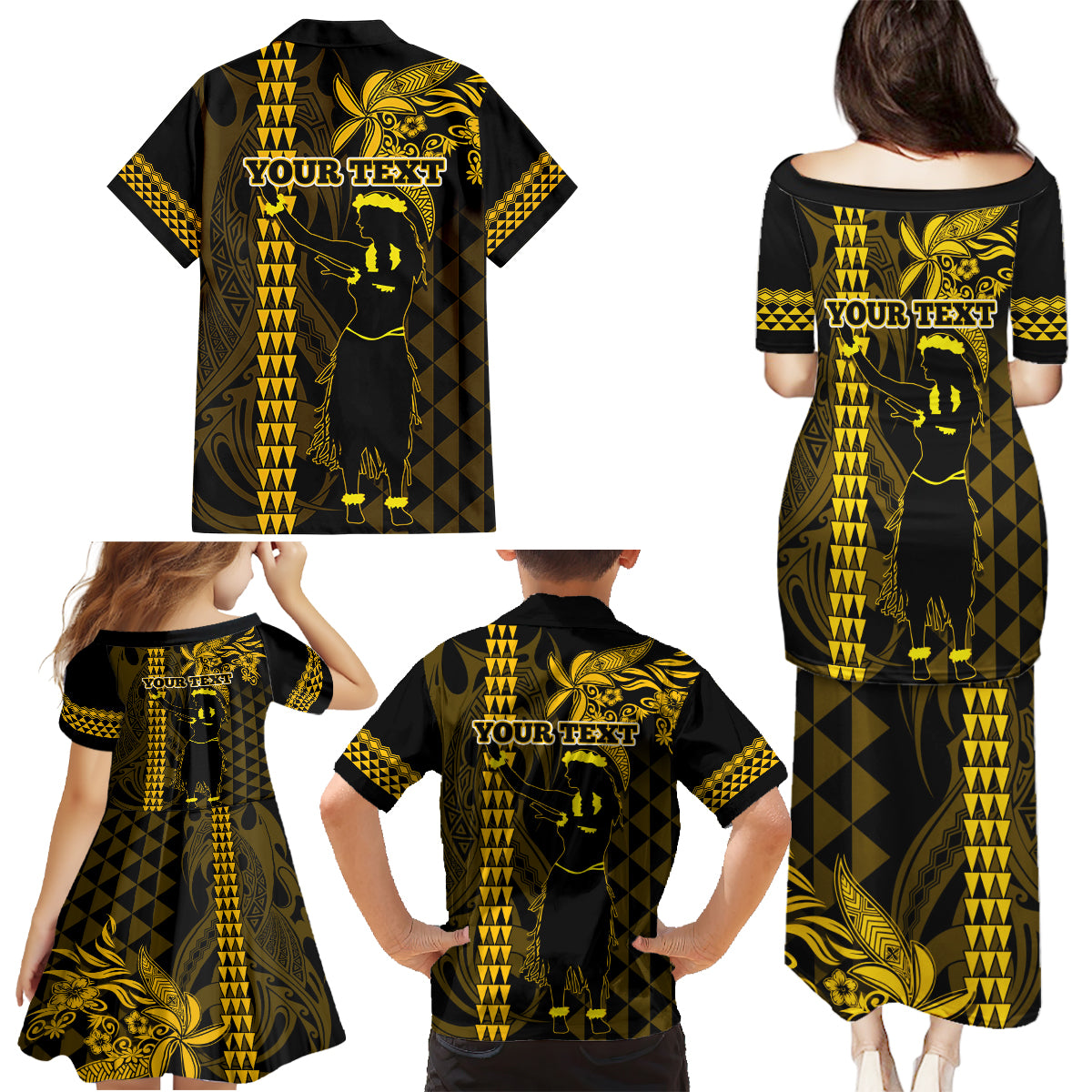 Custom Hawaii Family Matching Puletasi Dress and Hawaiian Shirt Ukelele and Hula Girl Mix Kakau Pattern LT03 - Polynesian Pride