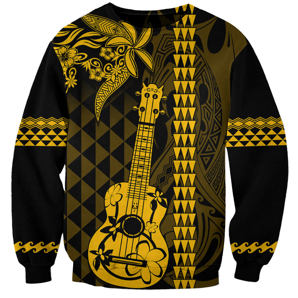 Custom Hawaii Sweatshirt Ukelele and Hula Girl Mix Kakau Pattern LT03 Unisex Yellow - Polynesian Pride