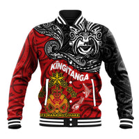 Maori King Movement Baseball Jacket Ko Te Mana Motuhake Emblem with Moko and Polynesian Art Tattoo LT03 Unisex Red - Polynesian Pride