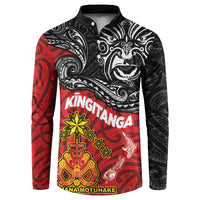 Maori King Movement Button Sweatshirt Ko Te Mana Motuhake Emblem with Moko and Polynesian Art Tattoo LT03 Red - Polynesian Pride