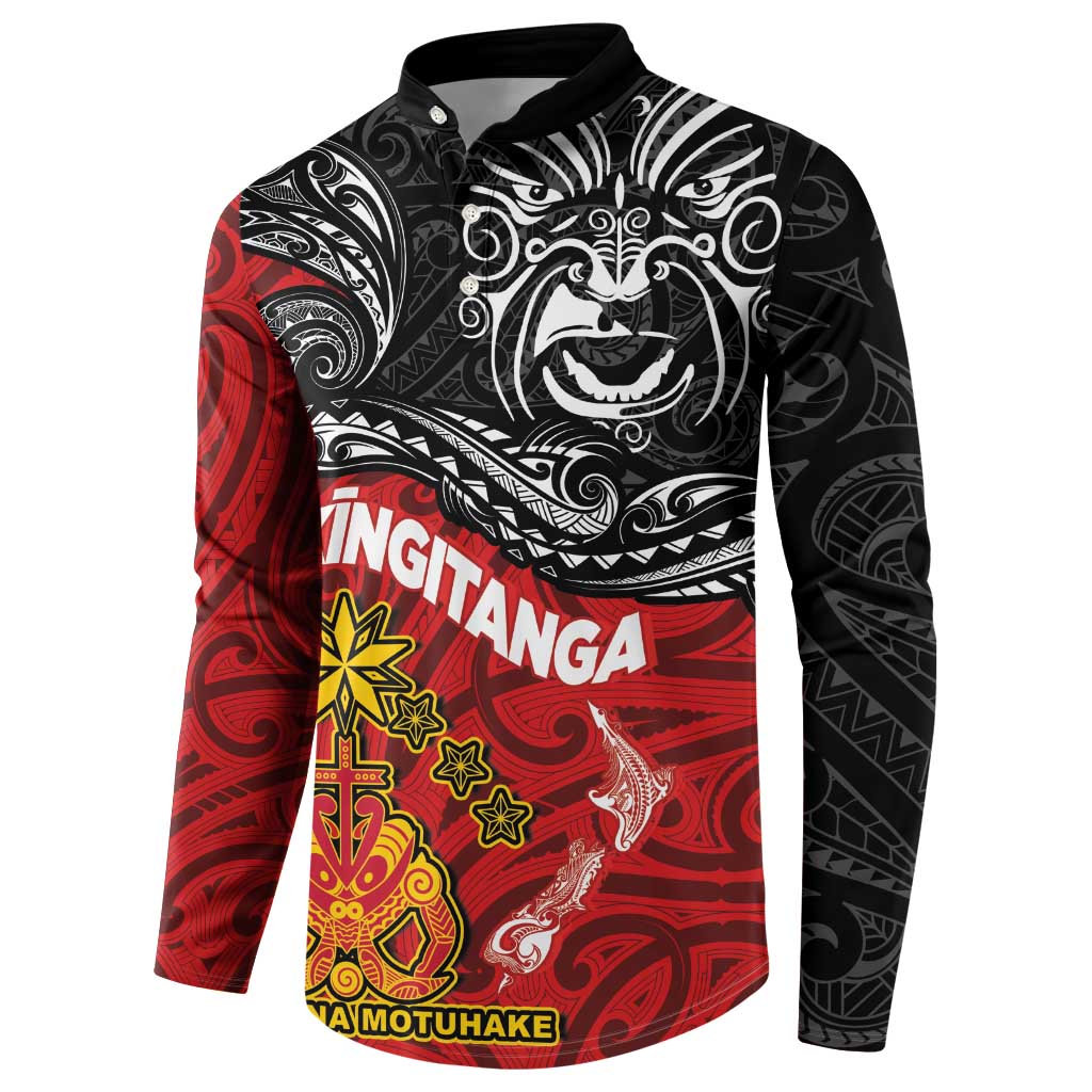 Maori King Movement Button Sweatshirt Ko Te Mana Motuhake Emblem with Moko and Polynesian Art Tattoo LT03 - Polynesian Pride