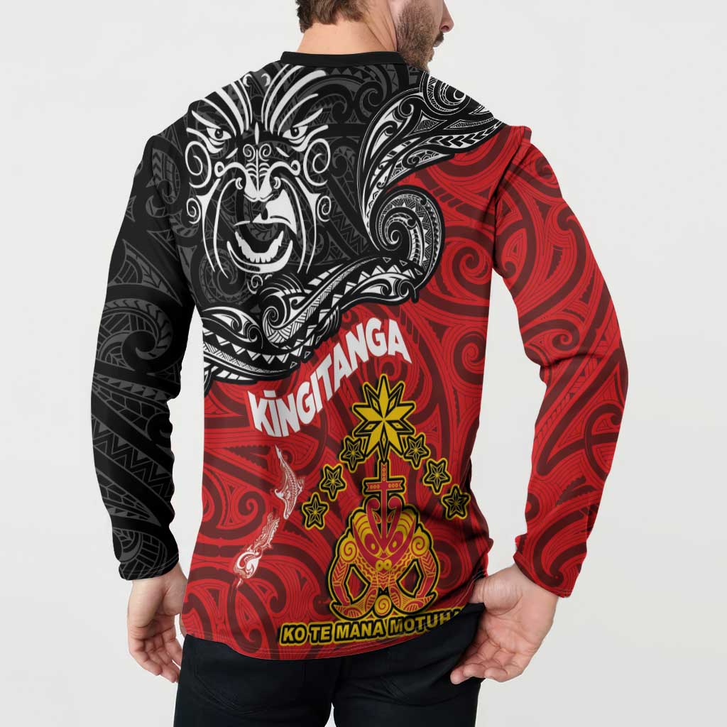 Maori King Movement Button Sweatshirt Ko Te Mana Motuhake Emblem with Moko and Polynesian Art Tattoo LT03 - Polynesian Pride