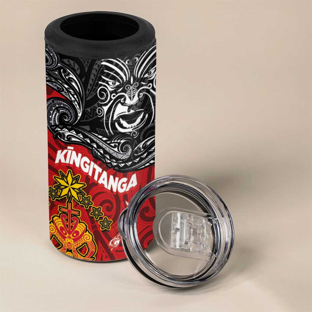 The Kingitanga - Maori King Movement 4 in 1 Can Cooler Tumbler Ko Te Mana Motuhake Emblem with Moko and Polynesian Art Tattoo LT03