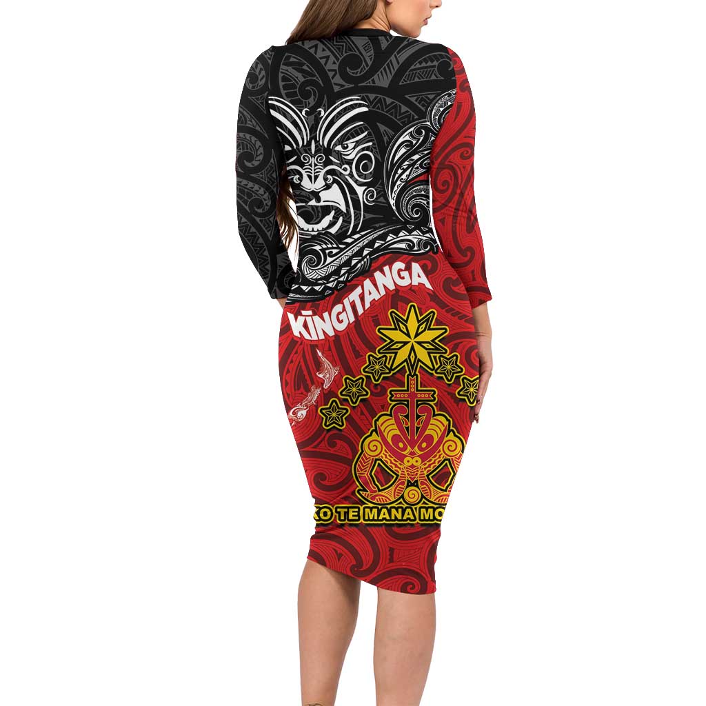Maori King Movement Family Matching Long Sleeve Bodycon Dress and Hawaiian Shirt Ko Te Mana Motuhake Emblem with Moko and Polynesian Art Tattoo LT03 - Polynesian Pride