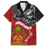 Maori King Movement Family Matching Off Shoulder Short Dress and Hawaiian Shirt Ko Te Mana Motuhake Emblem with Moko and Polynesian Art Tattoo LT03 Dad's Shirt - Short Sleeve Red - Polynesian Pride