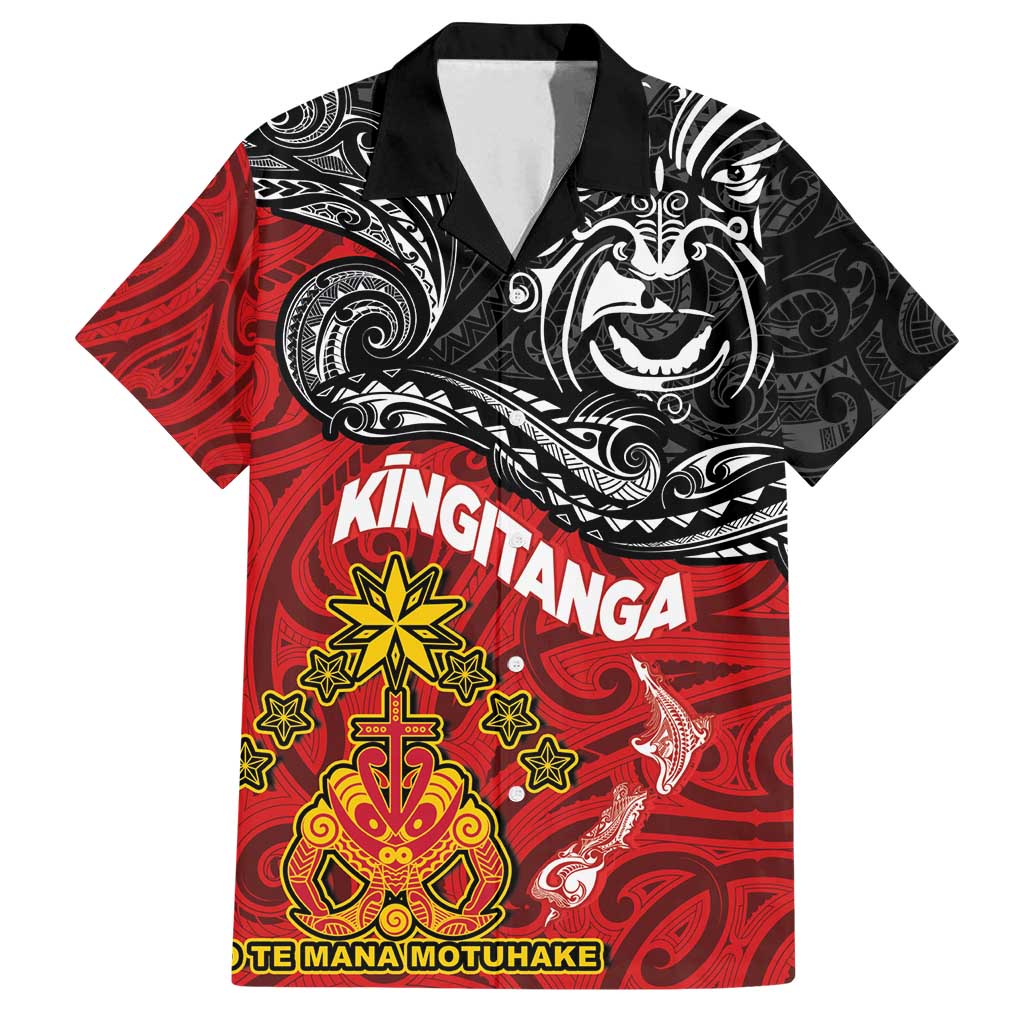 Maori King Movement Family Matching Puletasi and Hawaiian Shirt Ko Te Mana Motuhake Emblem with Moko and Polynesian Art Tattoo LT03 Dad's Shirt - Short Sleeve Red - Polynesian Pride