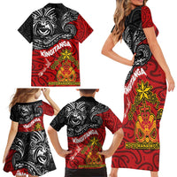 Maori King Movement Family Matching Short Sleeve Bodycon Dress and Hawaiian Shirt Ko Te Mana Motuhake Emblem with Moko and Polynesian Art Tattoo LT03 - Polynesian Pride