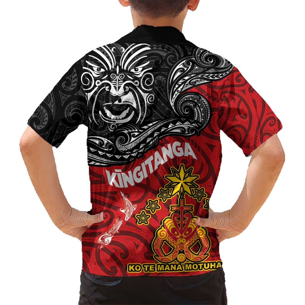 Maori King Movement Family Matching Tank Maxi Dress and Hawaiian Shirt Ko Te Mana Motuhake Emblem with Moko and Polynesian Art Tattoo LT03 - Polynesian Pride