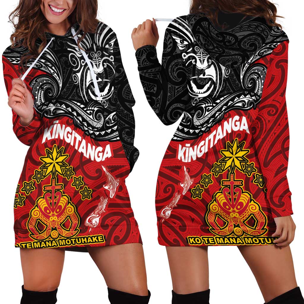 The Kingitanga - Maori King Movement Hoodie Dress Ko Te Mana Motuhake Emblem with Moko and Polynesian Art Tattoo