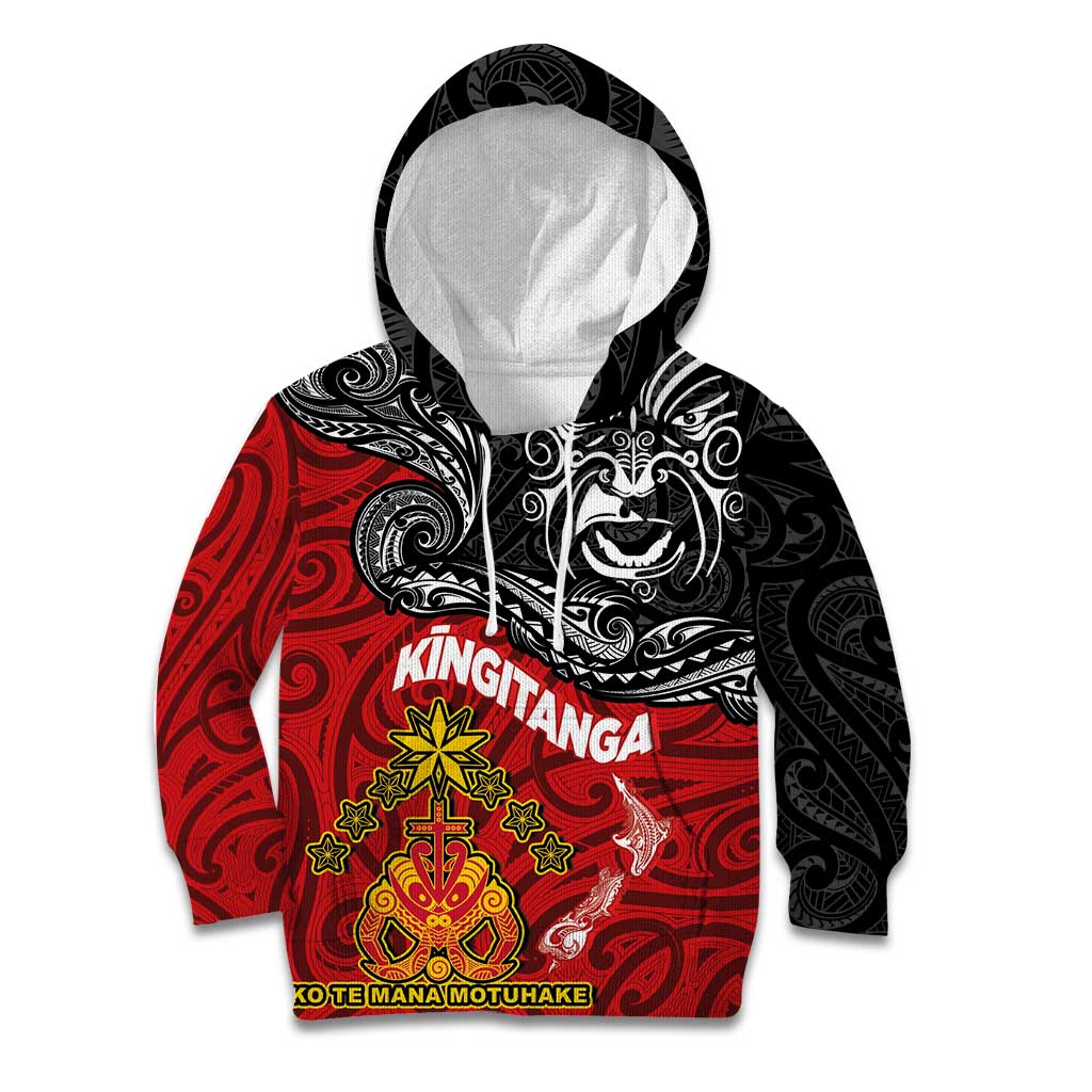 The Kingitanga - Maori King Movement Kid Hoodie Ko Te Mana Motuhake Emblem with Moko and Polynesian Art Tattoo