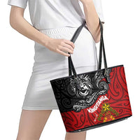 Maori King Movement Leather Tote Bag Ko Te Mana Motuhake Emblem with Moko and Polynesian Art Tattoo LT03 - Polynesian Pride