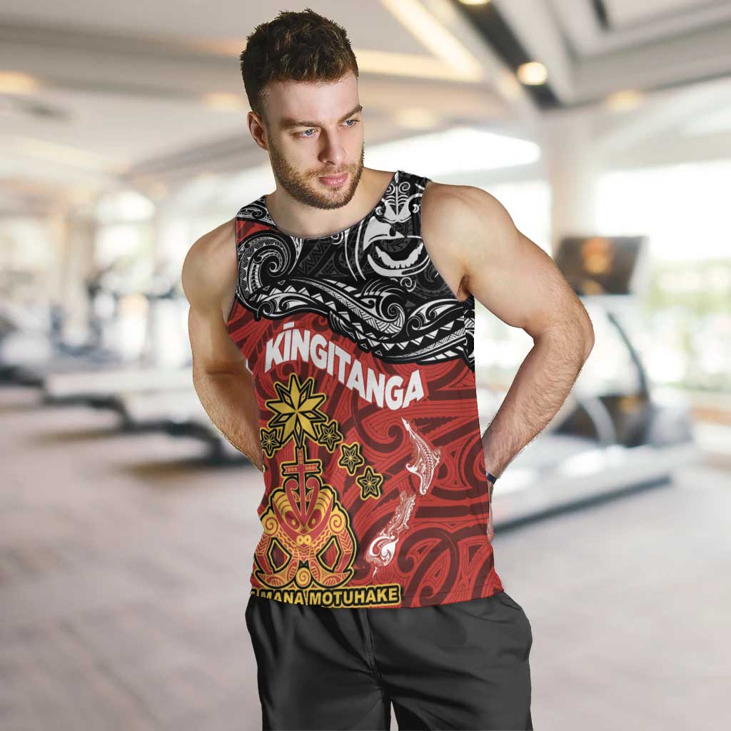 The Kingitanga - Maori King Movement Men Tank Top Ko Te Mana Motuhake Emblem with Moko and Polynesian Art Tattoo