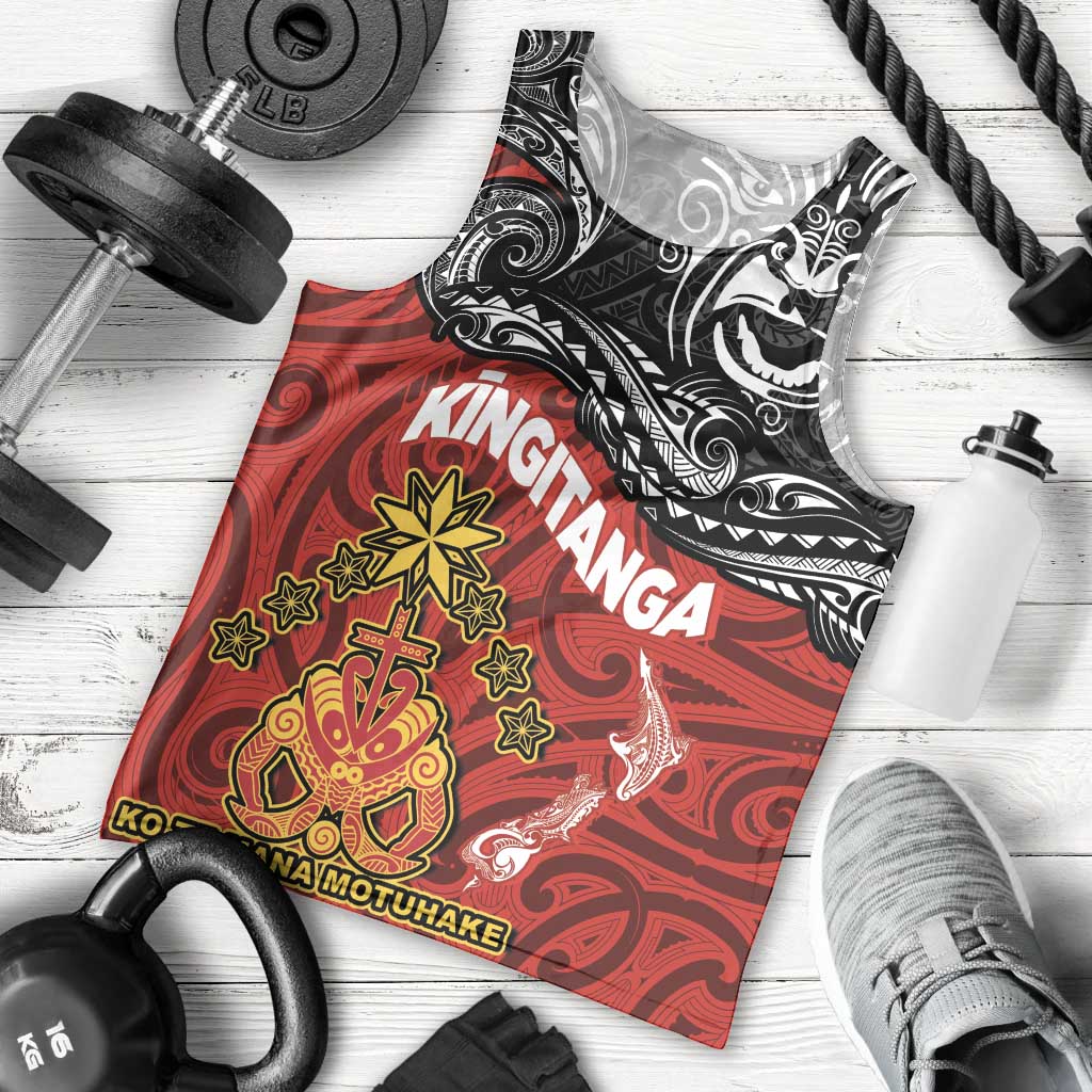 The Kingitanga - Maori King Movement Men Tank Top Ko Te Mana Motuhake Emblem with Moko and Polynesian Art Tattoo