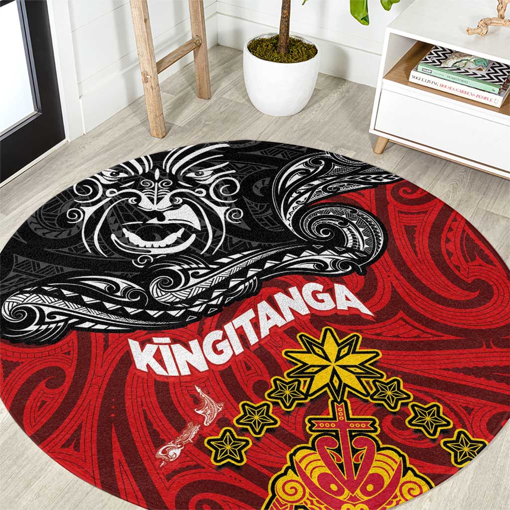 Maori King Movement Round Carpet Ko Te Mana Motuhake Emblem with Moko and Polynesian Art Tattoo LT03 Red - Polynesian Pride