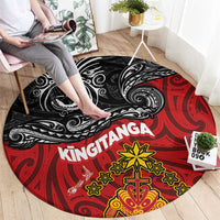 Maori King Movement Round Carpet Ko Te Mana Motuhake Emblem with Moko and Polynesian Art Tattoo LT03 - Polynesian Pride