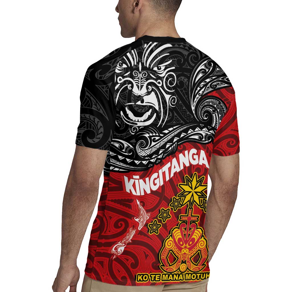 The Kingitanga - Maori King Movement Rugby Jersey Ko Te Mana Motuhake Emblem with Moko and Polynesian Art Tattoo