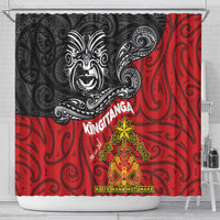 Maori King Movement Shower Curtain Ko Te Mana Motuhake Emblem with Moko and Polynesian Art Tattoo LT03 - Polynesian Pride
