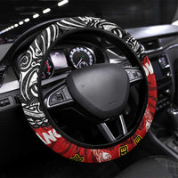 The Kingitanga - Maori King Movement Steering Wheel Cover Ko Te Mana Motuhake Emblem with Moko and Polynesian Art Tattoo