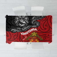 Maori King Movement Tablecloth Ko Te Mana Motuhake Emblem with Moko and Polynesian Art Tattoo LT03 Red - Polynesian Pride