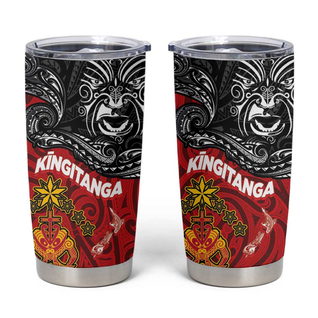 The Kingitanga - Maori King Movement Tumbler Cup Ko Te Mana Motuhake Emblem with Moko and Polynesian Art Tattoo LT03