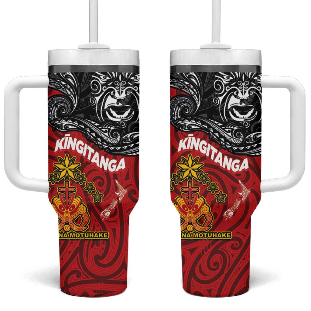 Maori King Movement Tumbler With Handle Ko Te Mana Motuhake Emblem with Moko and Polynesian Art Tattoo LT03 One Size: 40 oz Red - Polynesian Pride