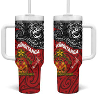 Maori King Movement Tumbler With Handle Ko Te Mana Motuhake Emblem with Moko and Polynesian Art Tattoo LT03 One Size: 40 oz Red - Polynesian Pride