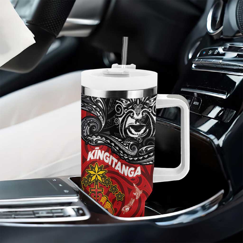 Maori King Movement Tumbler With Handle Ko Te Mana Motuhake Emblem with Moko and Polynesian Art Tattoo LT03 - Polynesian Pride