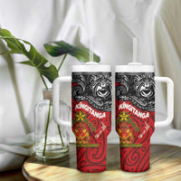Maori King Movement Tumbler With Handle Ko Te Mana Motuhake Emblem with Moko and Polynesian Art Tattoo LT03 - Polynesian Pride