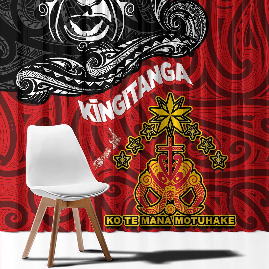 The Kingitanga - Maori King Movement Window Curtain Ko Te Mana Motuhake Emblem with Moko and Polynesian Art Tattoo
