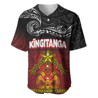 Personalised Maori King Movement Baseball Jersey Ko Te Mana Motuhake Emblem with Silver Ferns and Polynesian Art Tattoo LT03 Red - Polynesian Pride