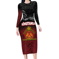Personalised Maori King Movement Family Matching Long Sleeve Bodycon Dress and Hawaiian Shirt Ko Te Mana Motuhake Emblem with Silver Ferns and Polynesian Art Tattoo LT03 Mom's Dress Red - Polynesian Pride