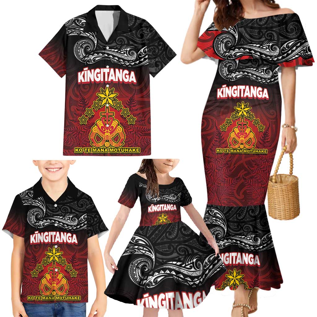Personalised Maori King Movement Family Matching Mermaid Dress and Hawaiian Shirt Ko Te Mana Motuhake Emblem with Silver Ferns and Polynesian Art Tattoo LT03 - Polynesian Pride
