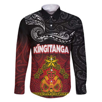 Personalised Maori King Movement Family Matching Off Shoulder Maxi Dress and Hawaiian Shirt Ko Te Mana Motuhake Emblem with Silver Ferns and Polynesian Art Tattoo LT03 Dad's Shirt - Long Sleeve Red - Polynesian Pride