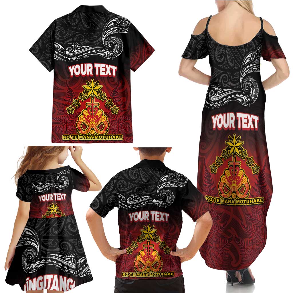 Personalised Maori King Movement Family Matching Summer Maxi Dress and Hawaiian Shirt Ko Te Mana Motuhake Emblem with Silver Ferns and Polynesian Art Tattoo LT03 - Polynesian Pride