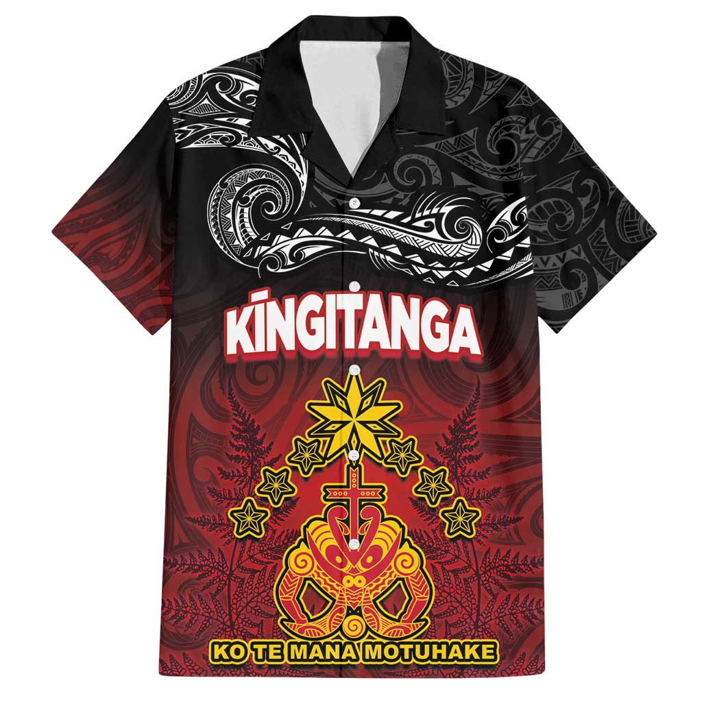 Personalised Maori King Movement Family Matching Tank Maxi Dress and Hawaiian Shirt Ko Te Mana Motuhake Emblem with Silver Ferns and Polynesian Art Tattoo LT03 Dad's Shirt - Short Sleeve Red - Polynesian Pride